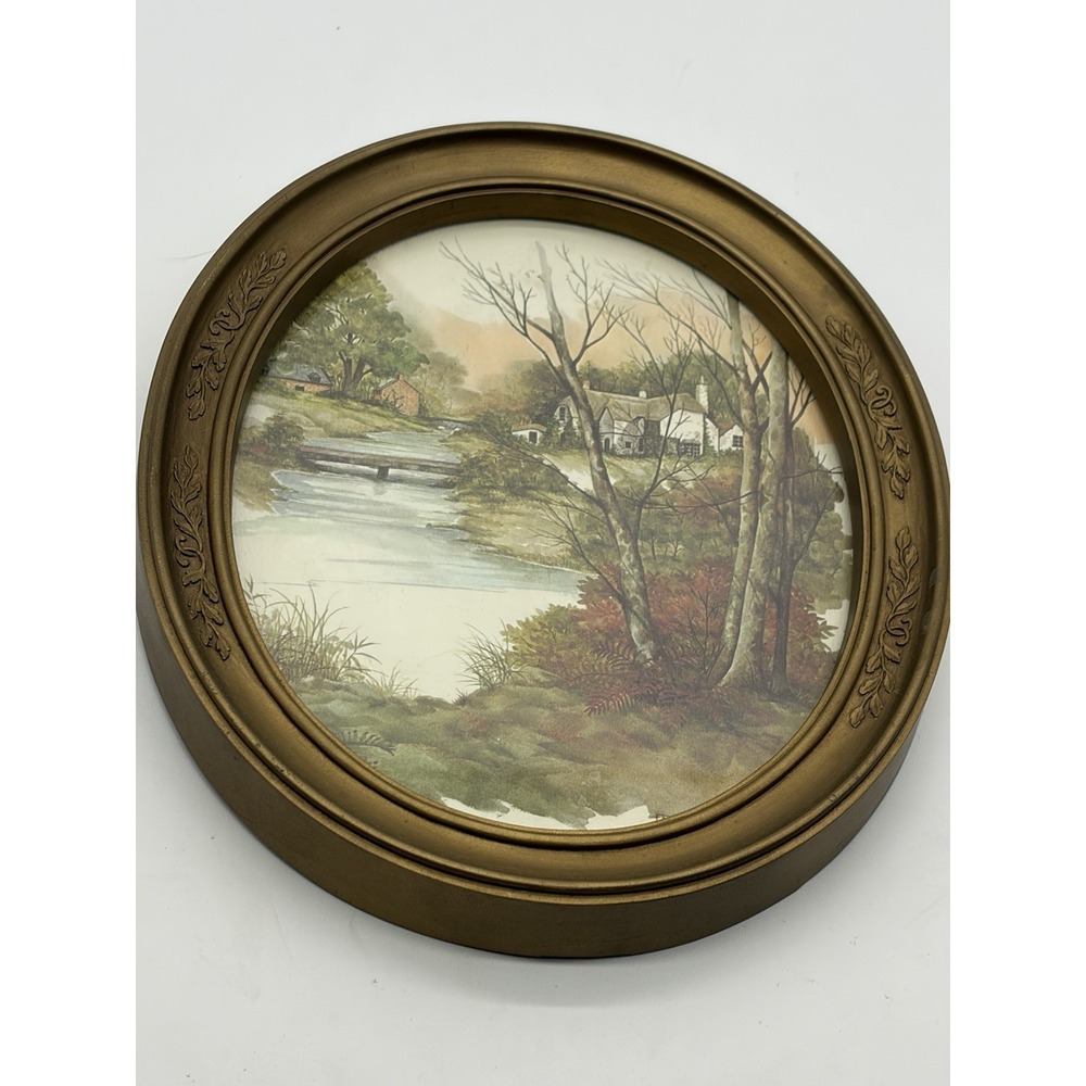 VTG MCM Homco Gold Oval Framed Watercolor Print Cottage Home Interiors 11 X 9"